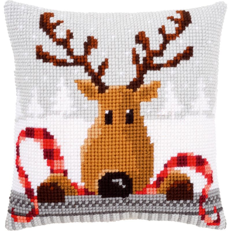 Vervaco Needlepoint Cushion Top Kit 16"X16"-Reindeer With A Red Scarf