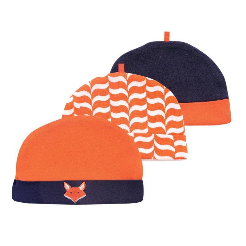 Yoga Sprout Baby Boy Cotton Caps 3pk, Fox, 0-6 Months