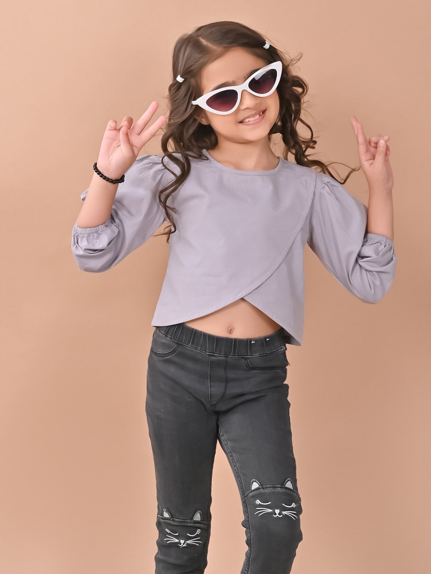 LilPicks Kids Teal Solid Crop Top
