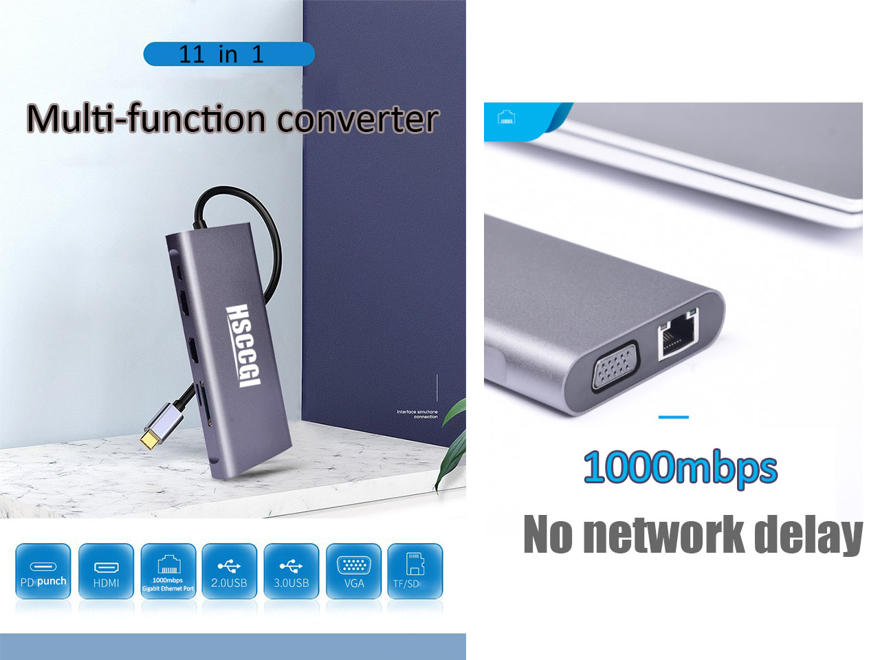 Docking Station, USB C Hub, 11 in 1 Laptop Docking Station Triple-Display USB C Adapter for MacBook and Windows with Dual HDMI, VGA, PD 3.0, 4 USB Ports,Gigabit Ethernet, SD/TF Card Reader