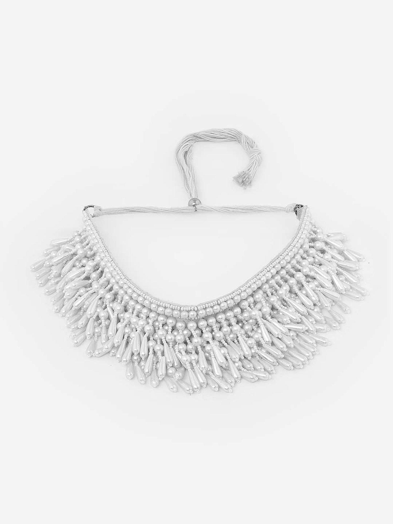 Fida Trendy Seed Beaded Waterfall Pearl White Necklace