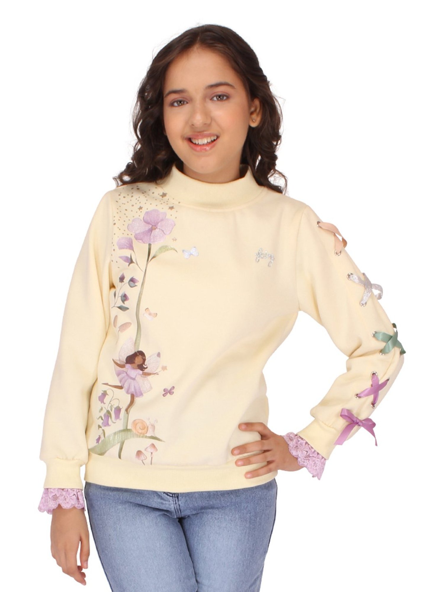 Cutecumber Kids Cream Floral Print Full Sleeves Sweatshirt