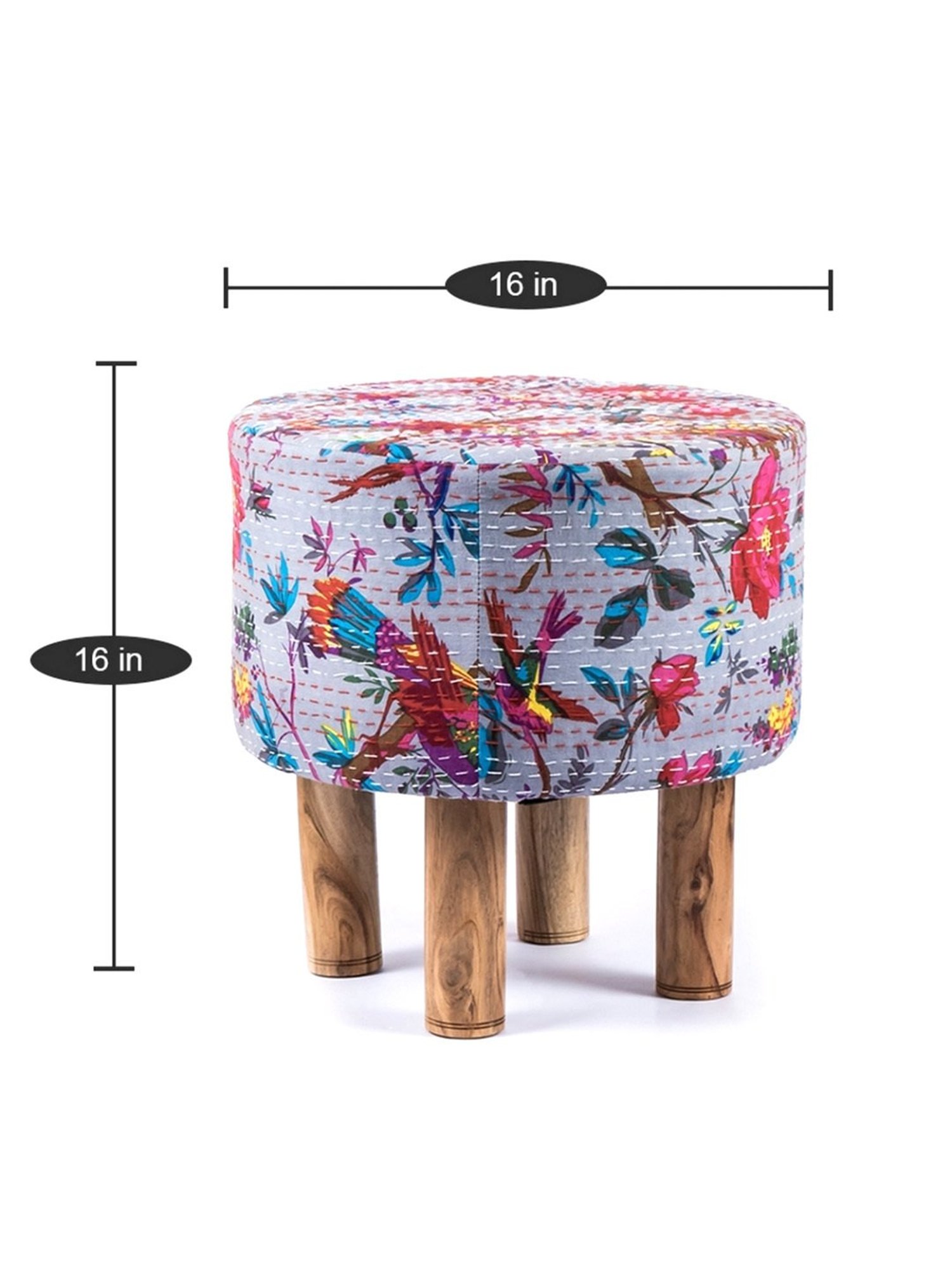 Chumbak Spring Marigold Floral Green Mango Wood Modern Trunk Storage Ottoman