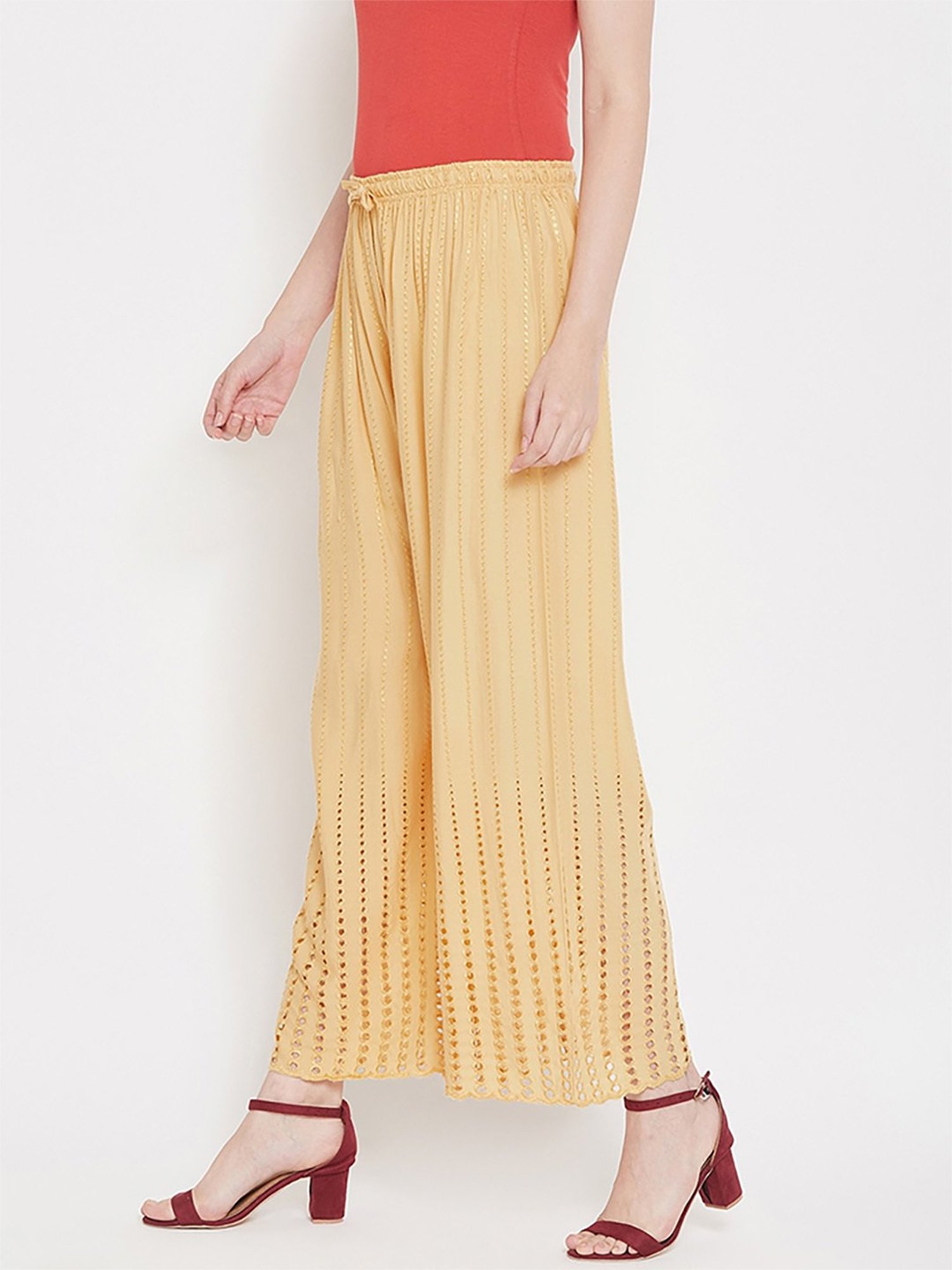 Castle Beige Embroidered Palazzos