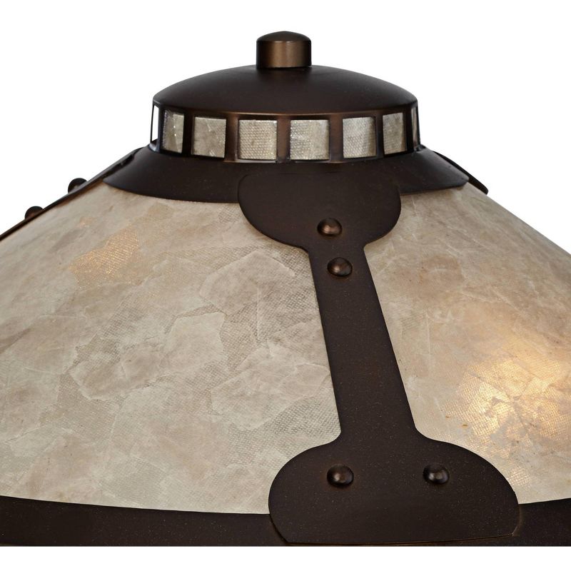 Franklin Iron Works Mission Desk Table Lamp with Hotel Style USB Charging Port Industrial Rubbed Bronze Natural Mica Shade for Bedroom Office