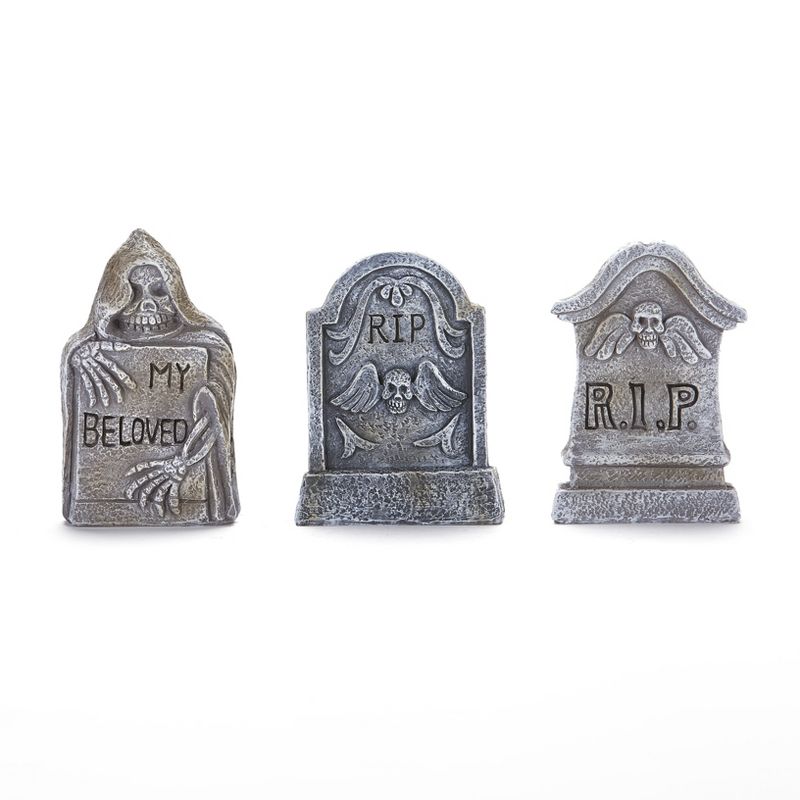 Lakeside Ceramic Tabletop Tombstones for Indoor Halloween Displays - Set of 3