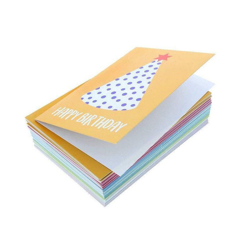 Best Paper Greetings 48-Pack Party Hats Happy Birthday Greeting Cards Bulk Box Set with Envelopes, 6 Colors, 4x6 in