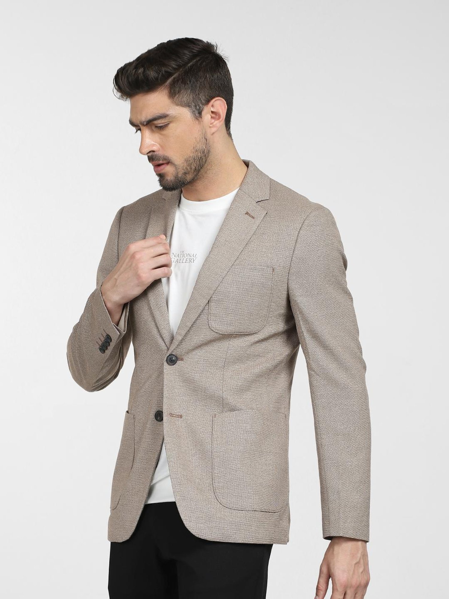 SELECTED HOMME Brown Slim Fit Self Pattern Blazer