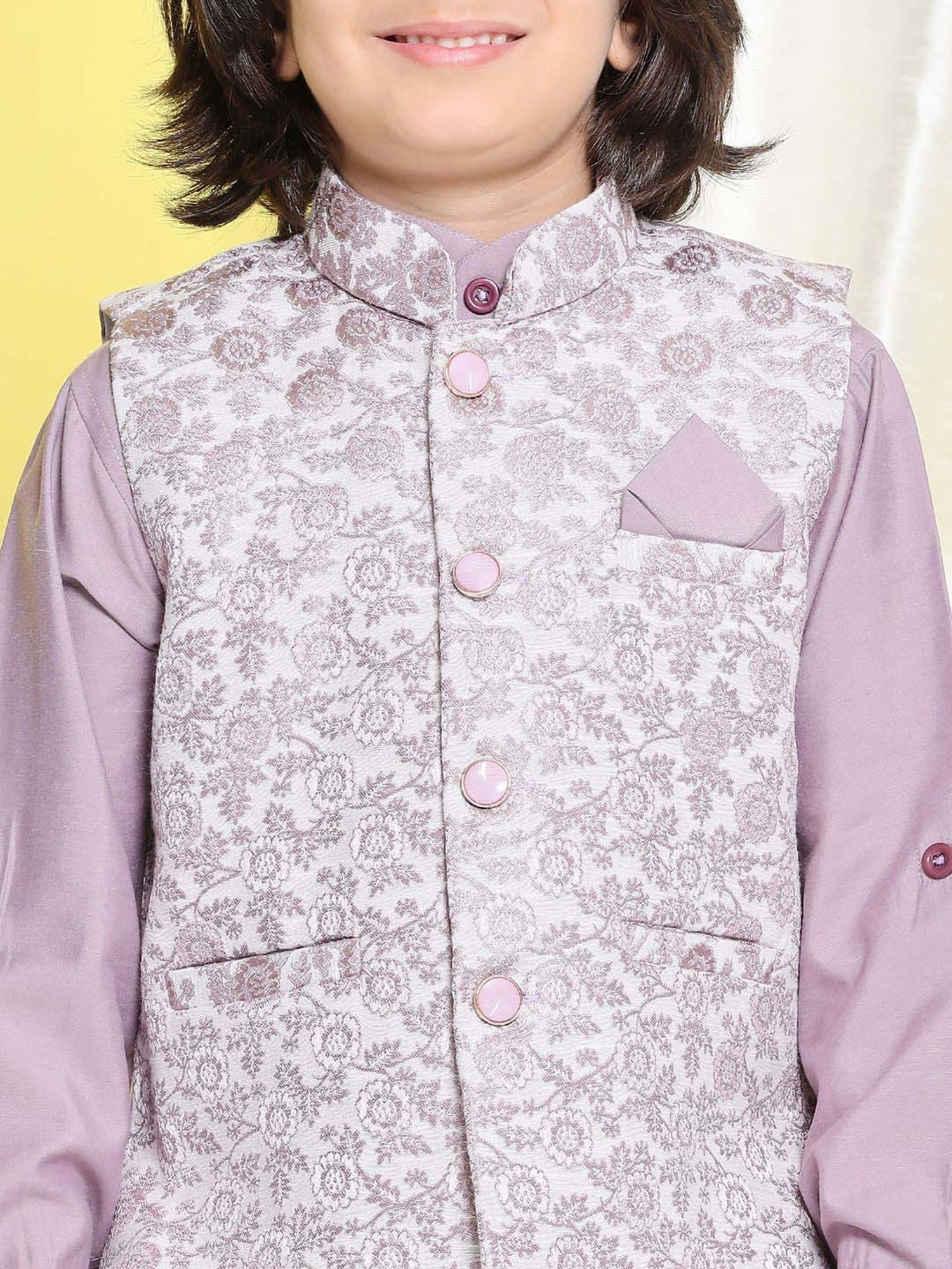AJ Dezines Kids Purple Embroidered Full Sleeves Kurta Set