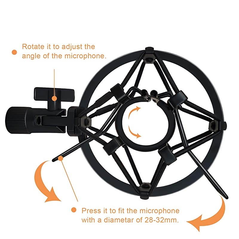Microphone Shock Mount Mic Holder Mic Clip Holder Mount for Diameter 28mm32mm Dynamic Microphone Like ATR2100USB AT2005USB Samson Q2U Behringer Xm8500 Shure SM58LC Shure PGA48 PGA58 etc