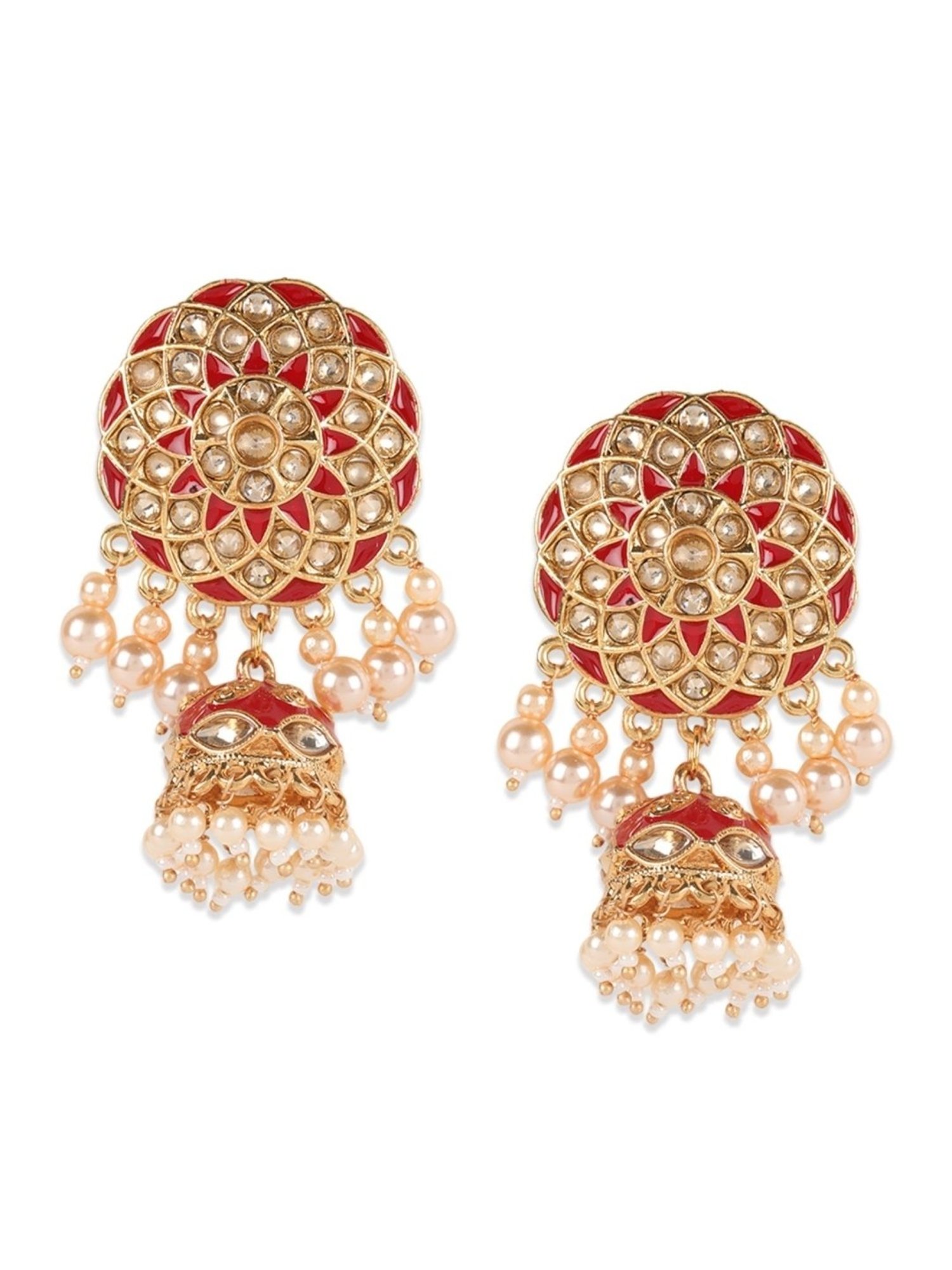 Aatmana Red & Cream Kundan Pearls Gold-Plated Necklace Set with MaangTikka for Women