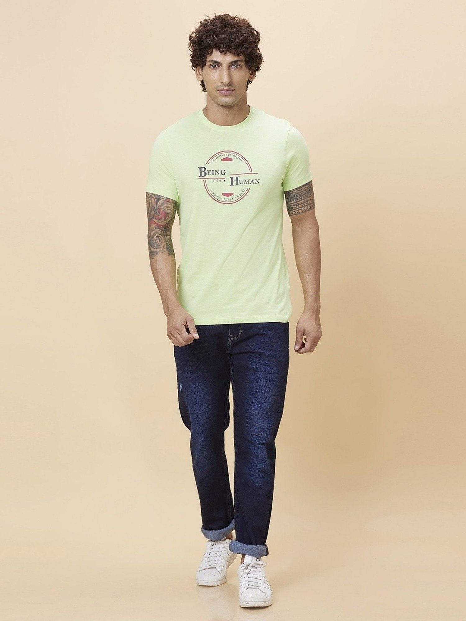 Being Human Green Regular Fit Printed T-Shirt
