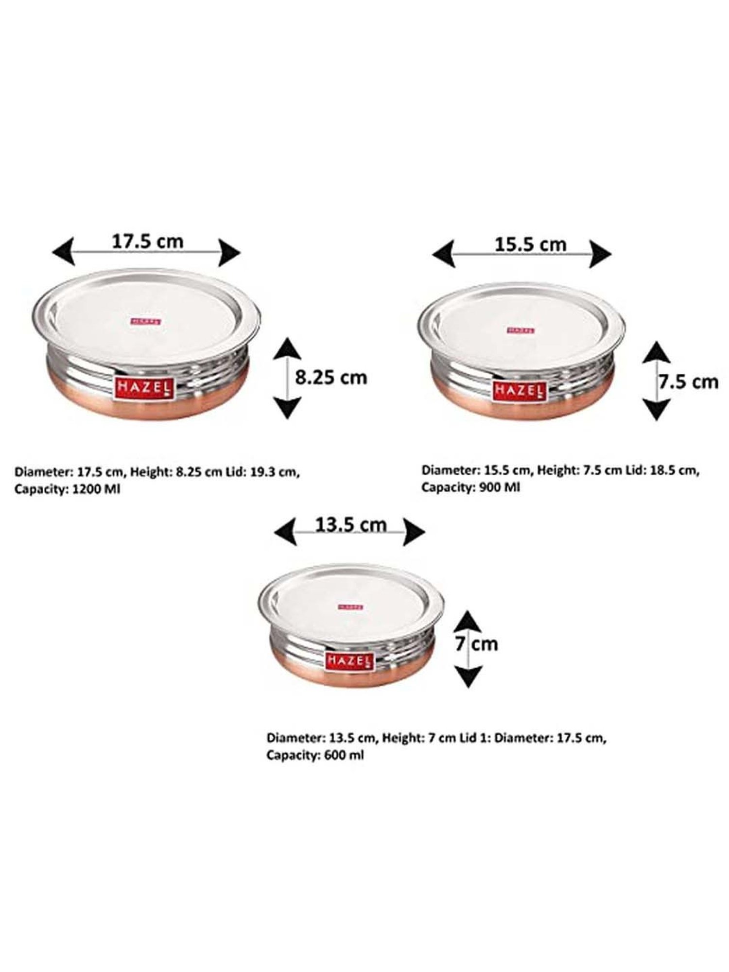 HAZEL Silver Stainless Steel Cooking Tope with Lid - Set of 5