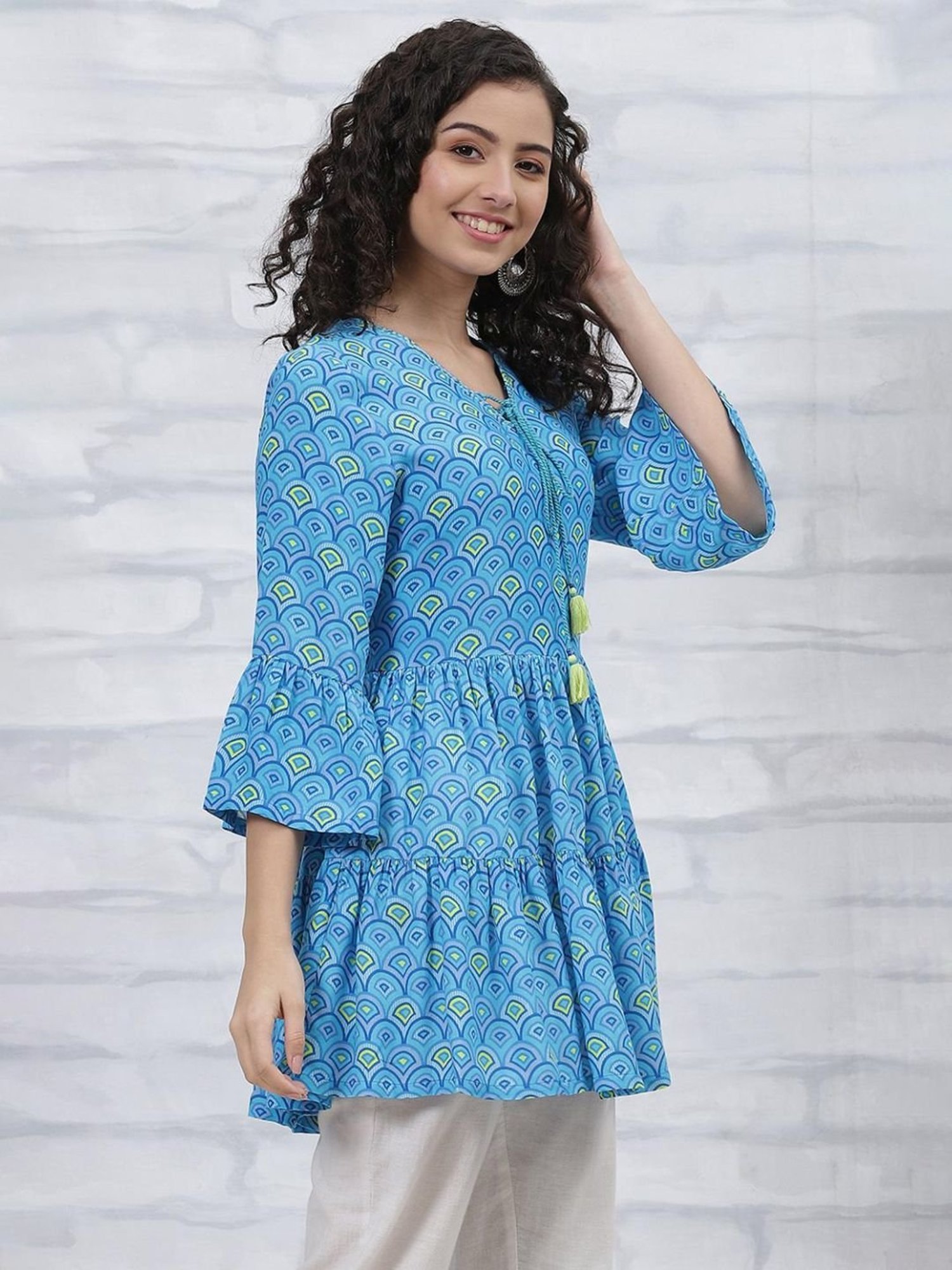 Rangriti Sky Blue Printed Tunic