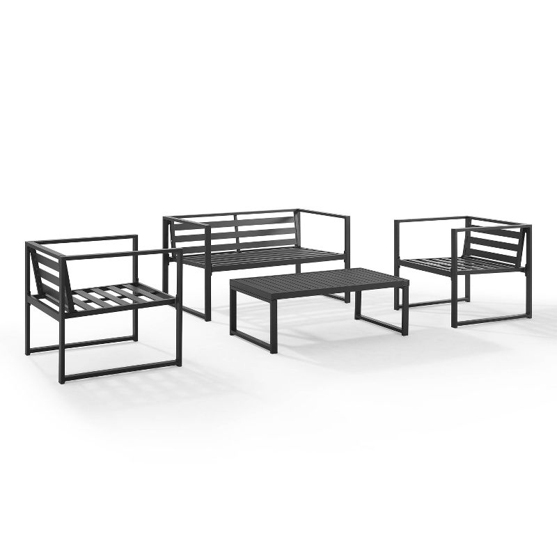 Hamilton Outdoor Metal 4 Piece Conversation Set - Matte Black - Crosley