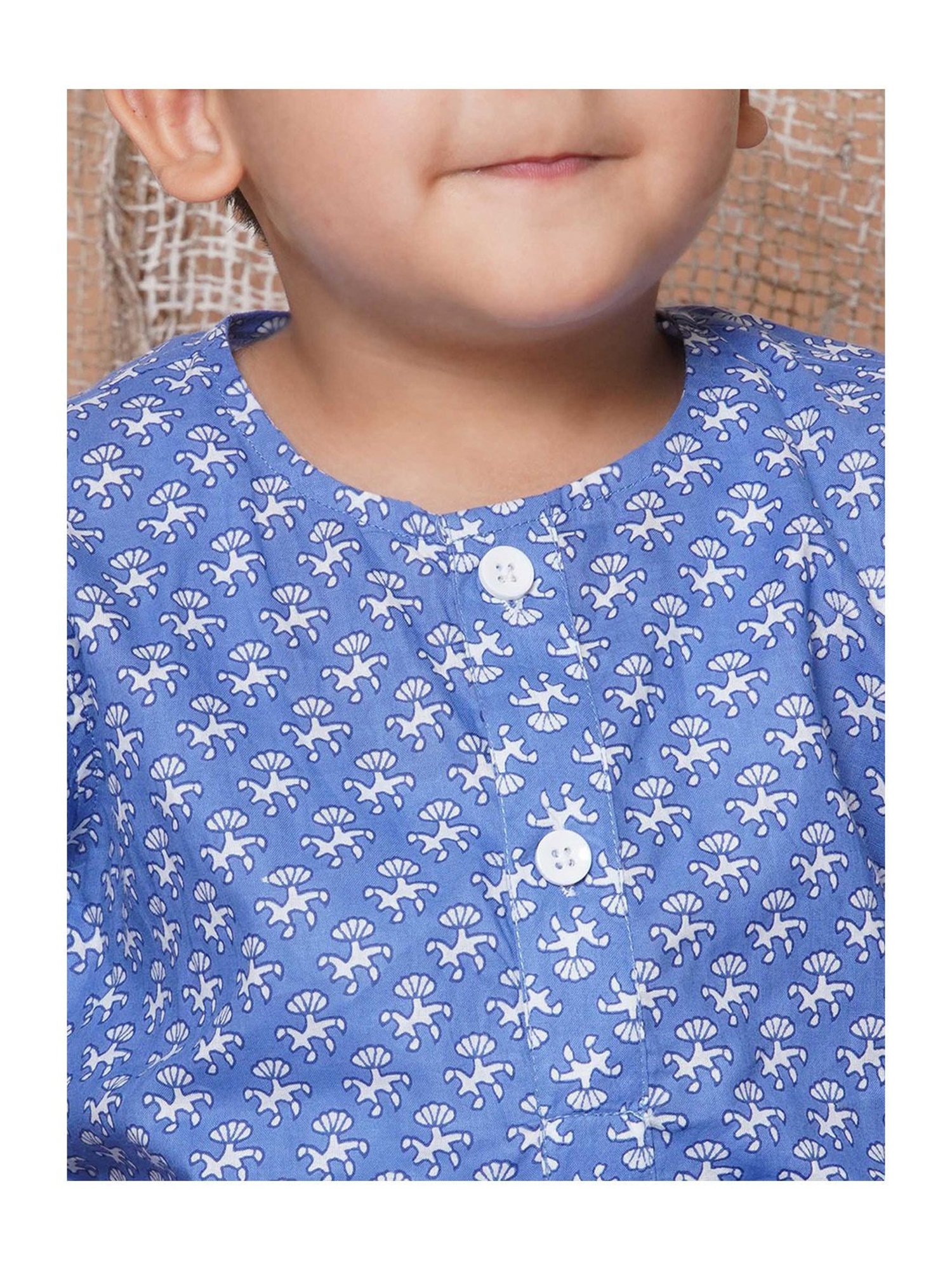 AJ Dezines Kids Blue & White Printed Full Sleeves Kurta with Dhoti