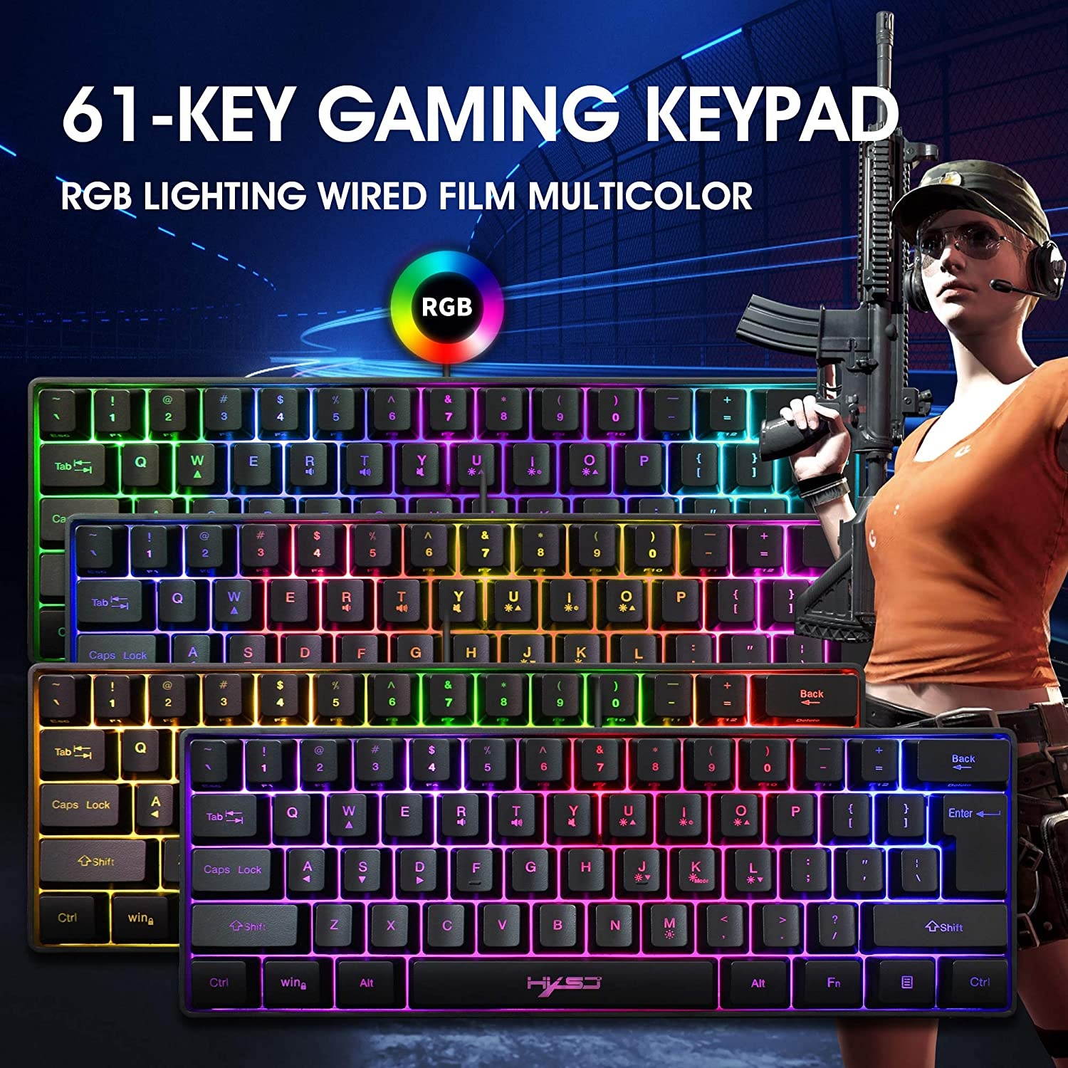 60% Wired Gaming Keyboard, RGB Backlit Ultra-Compact Mini Keyboard, Mini Ergonomic 61 Keys Keyboard,Mechanical Feel Type-C USB Waterproof for PC/Mac Gamer, Typist(White)