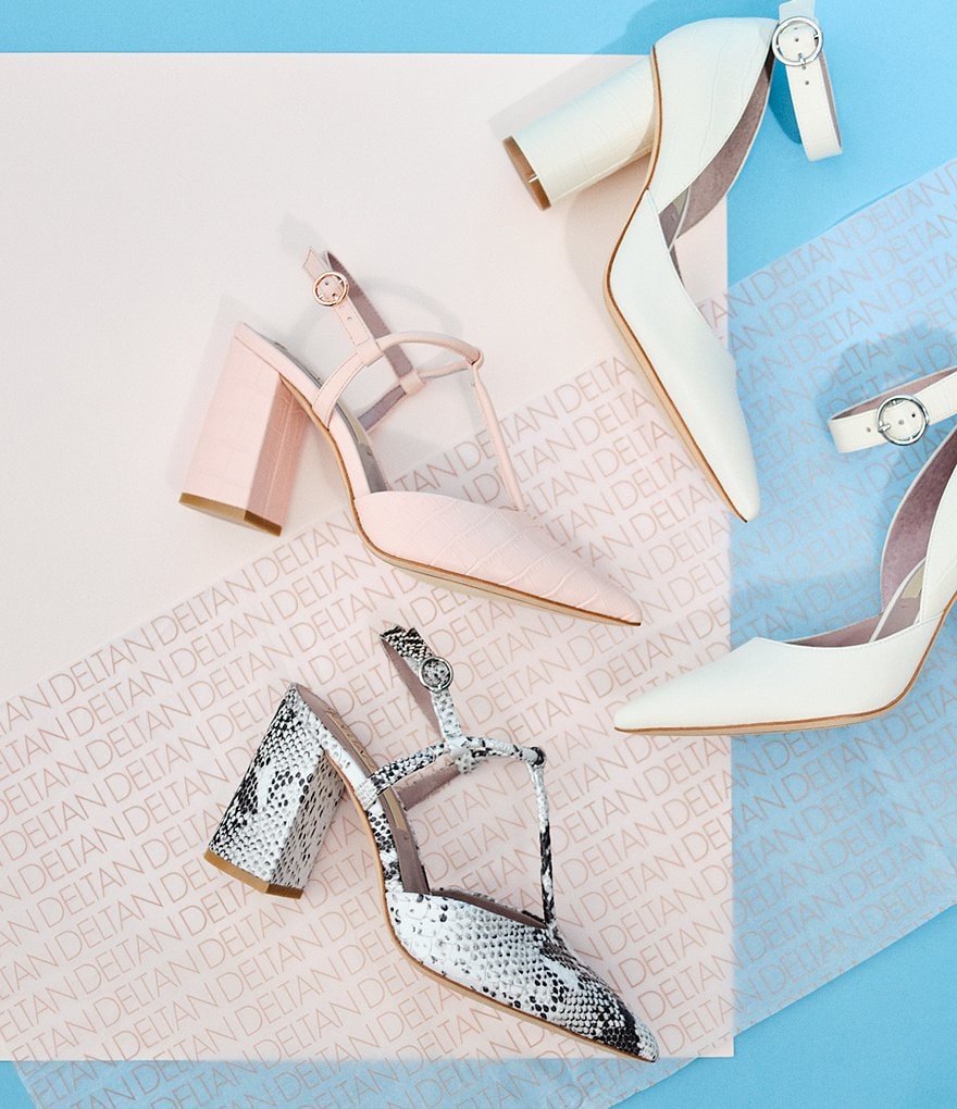 Deltan Tessa Croc-Embossed T-Strap Block Heel Pumps