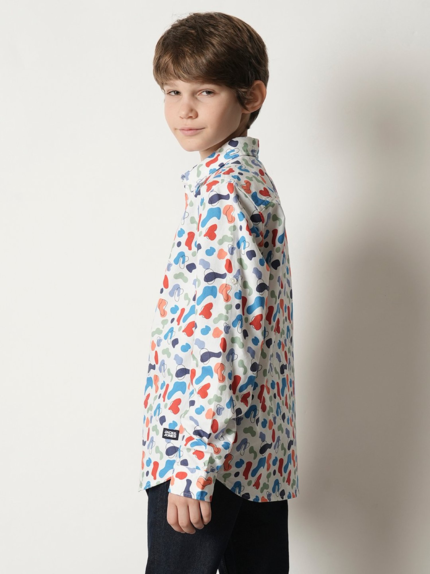 Jack & Jones Junior White Printed Full Sleeves Shirt