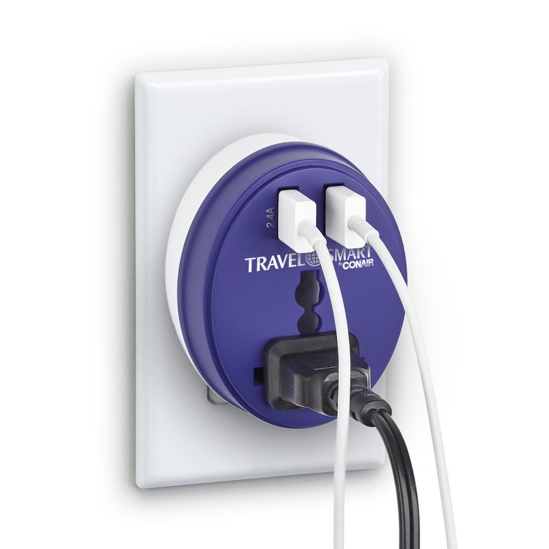 Travel Smart by Conair EU Adapter Plug with Outlet and 2 USB Ports