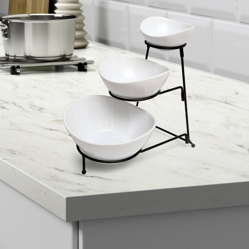 Gibson Home Ceramic Gracious 3-Tier Serving Bowl Set with Metal Stand