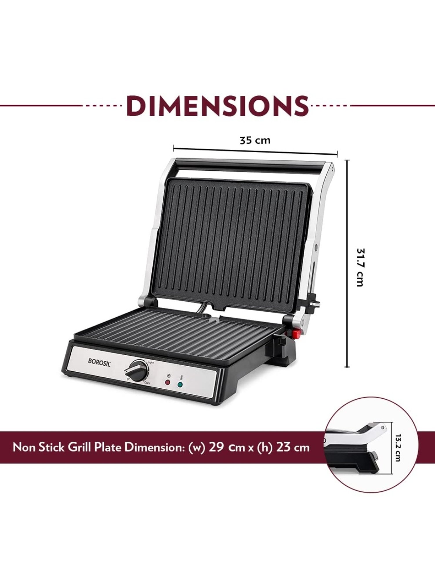 Borosil Sandwich Maker 2000W with Non stick coating (Black)