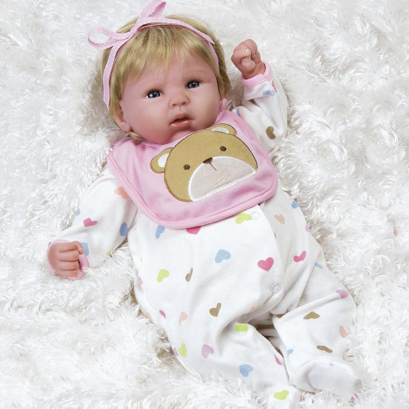 Paradise Galleries "Happy Teddy" Girl Reborn Baby Doll.  19" Great 1st Baby Doll That Comes With 3 Accessories.  Age 3+