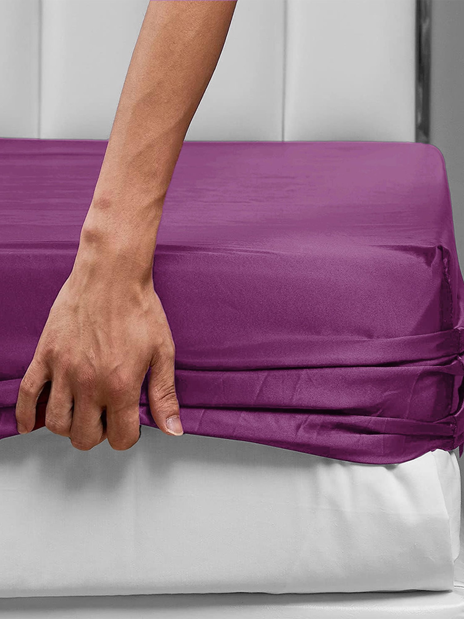 Stoa Paris Purple 300 TC Polyester King Fitted Sheet with 2 Pillow Covers