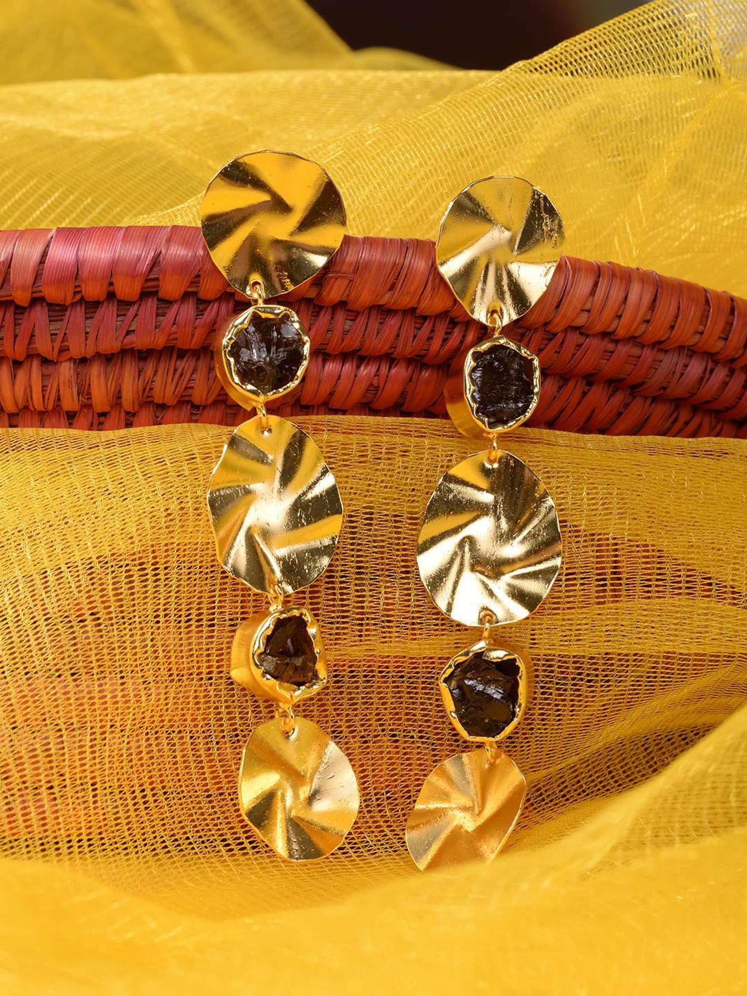 Saraf RS Jewellery Gold Purple Uncut stones Dangler Earrings