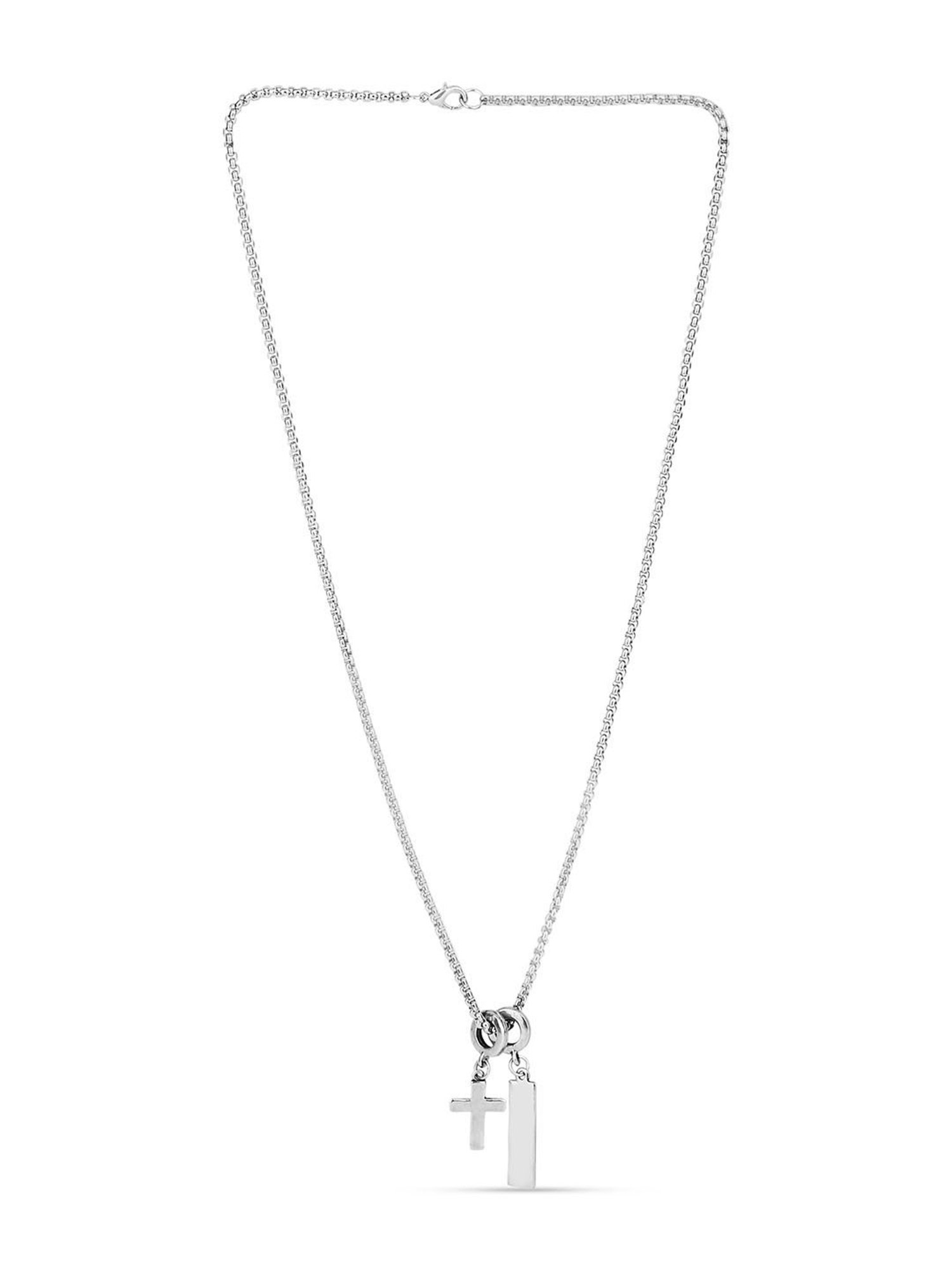 The Bro Code Silver-Plated Cross Multi Charm Pendant Necklace For Men