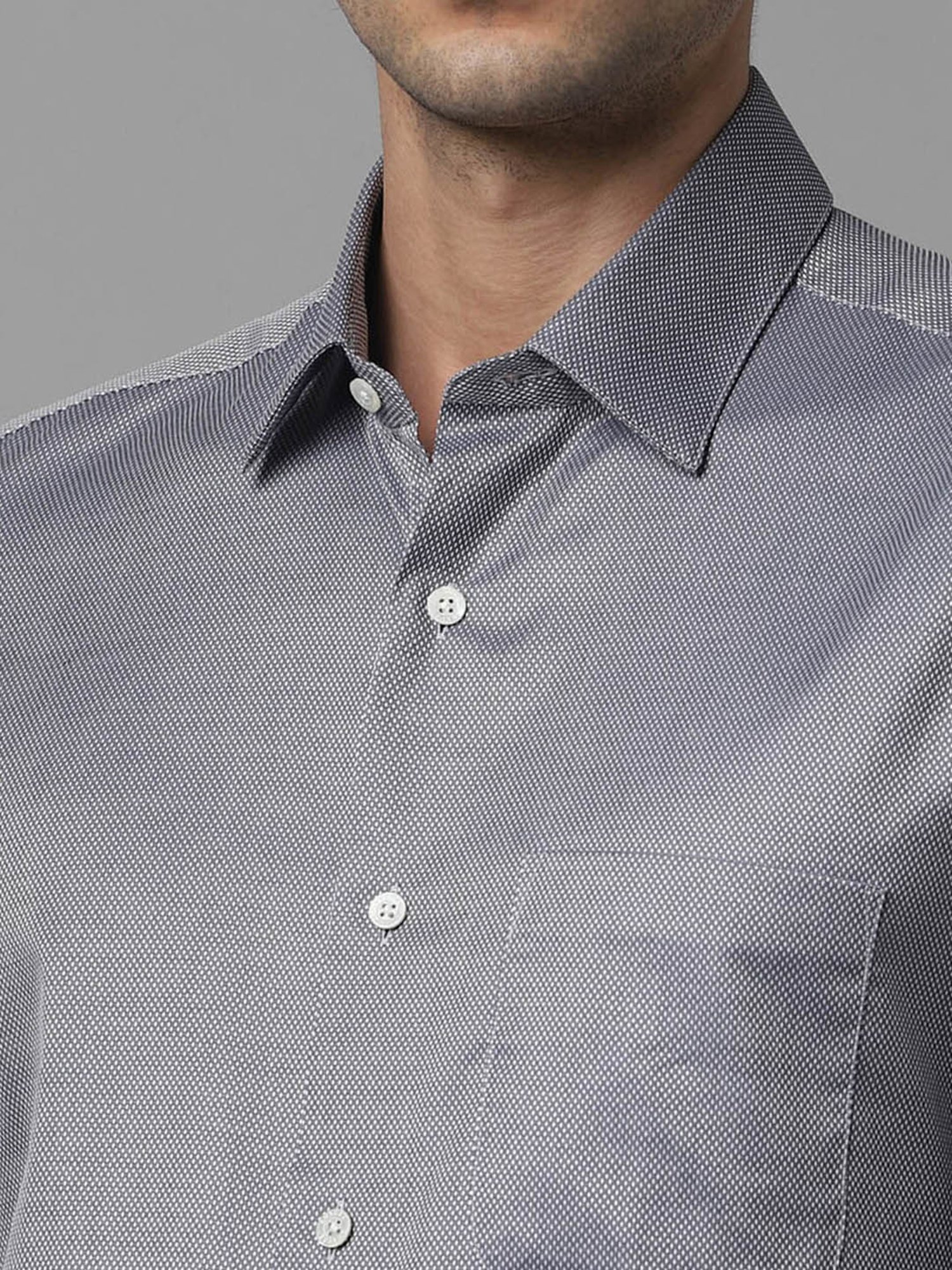 Luxure By Louis Philippe Grey Cotton Slim Fit Texture Shirt