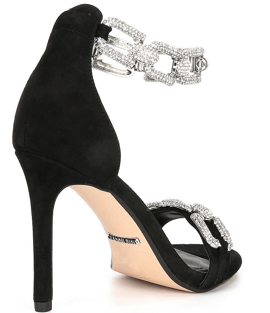 Gianni Bini Vivvia Suede Rhinestone Chain Detail Dress Sandals