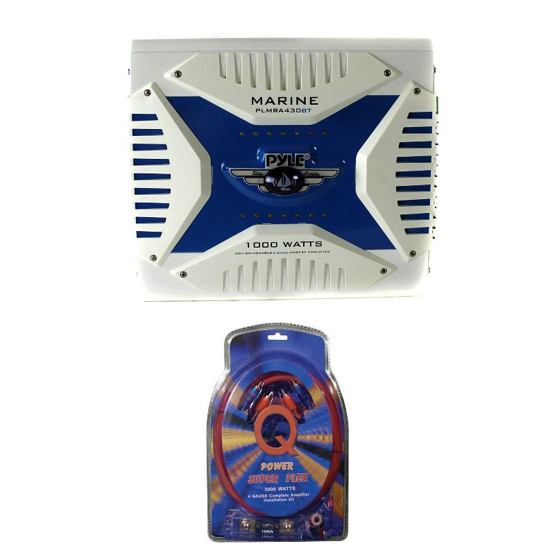 Pyle Elite 1000 Watt 4 Channel Amplifier Bluetooth Marine ATV Amp w/ Wiring Kit