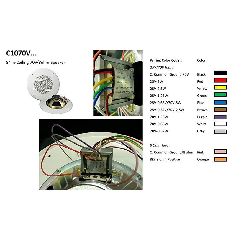 8 Commercial 70V Ceiling Professional Speakers White Single C1070