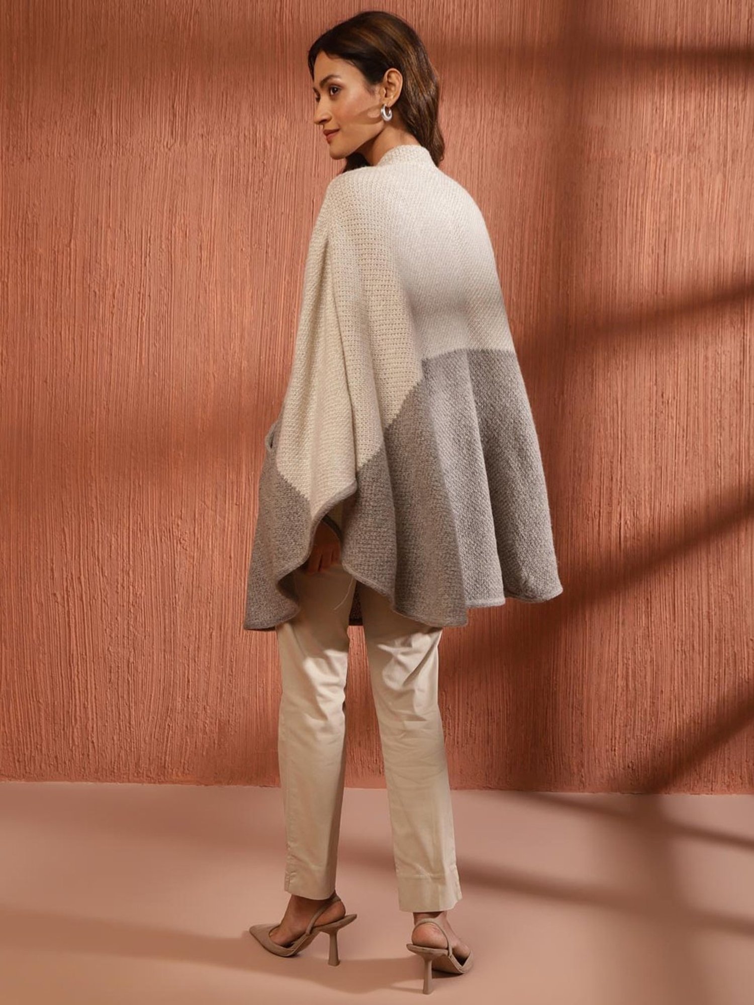 Fabindia Beige & Grey Self Pattern Shrug