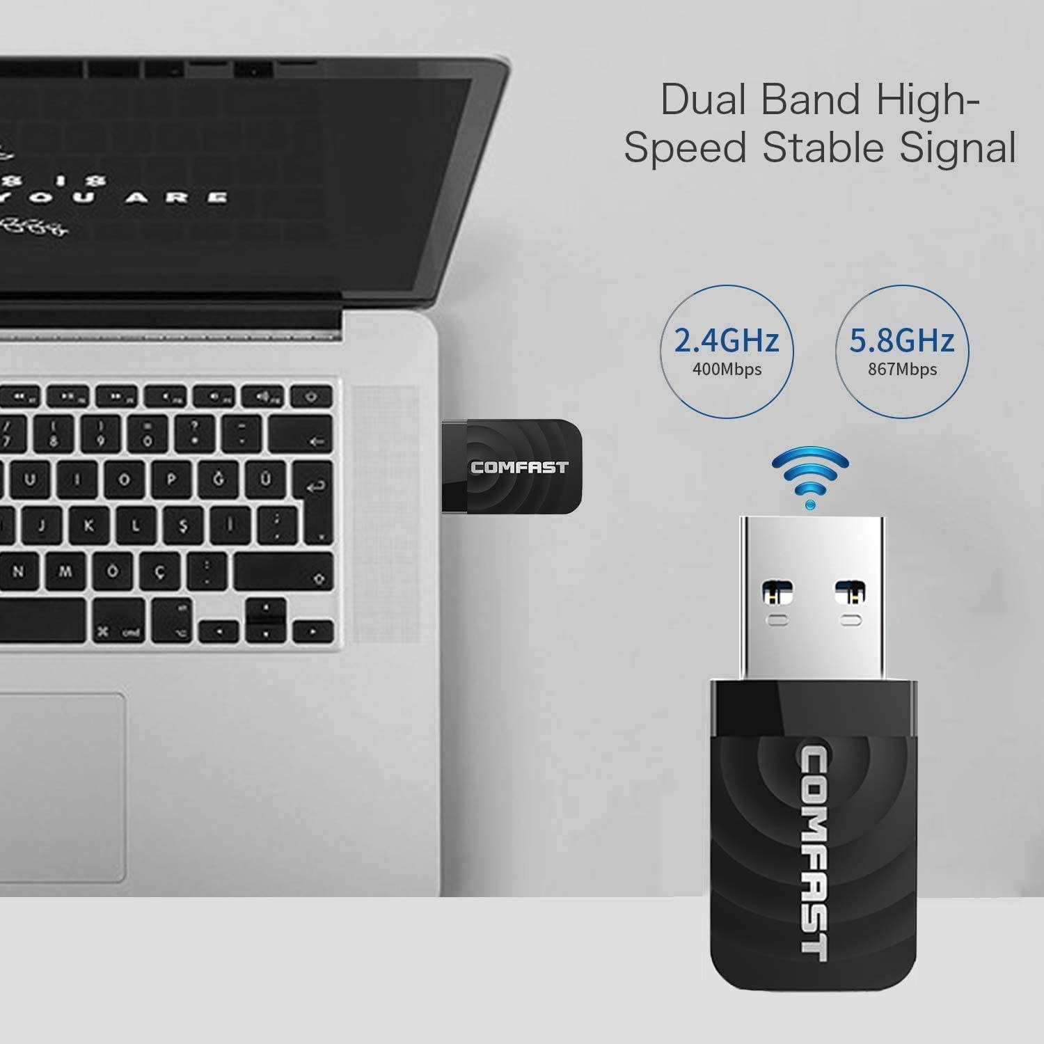 WiFi Adapter,5GHz WiFi Dongle USB 3.0 1300Mbps Dual Band 2.4GHz 5GHz Mini Wireless Network USB Wifi Adapter for PC Desktop Laptop, Support Windows XP/7/8/8.1/10, MacOS 10.9-10.14