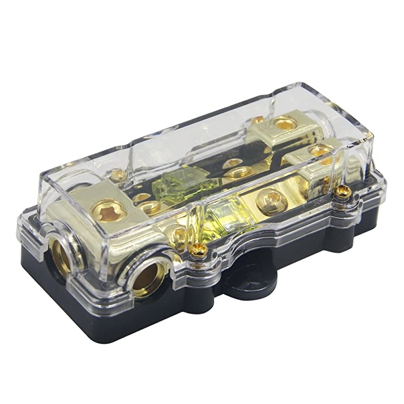 Power Distribution Block 2 Way 48 AWG Gauge AGU Fuse Holder Distribution Block 4 Gauge in to 2 8 Gauge Out with 100A FusesBlue