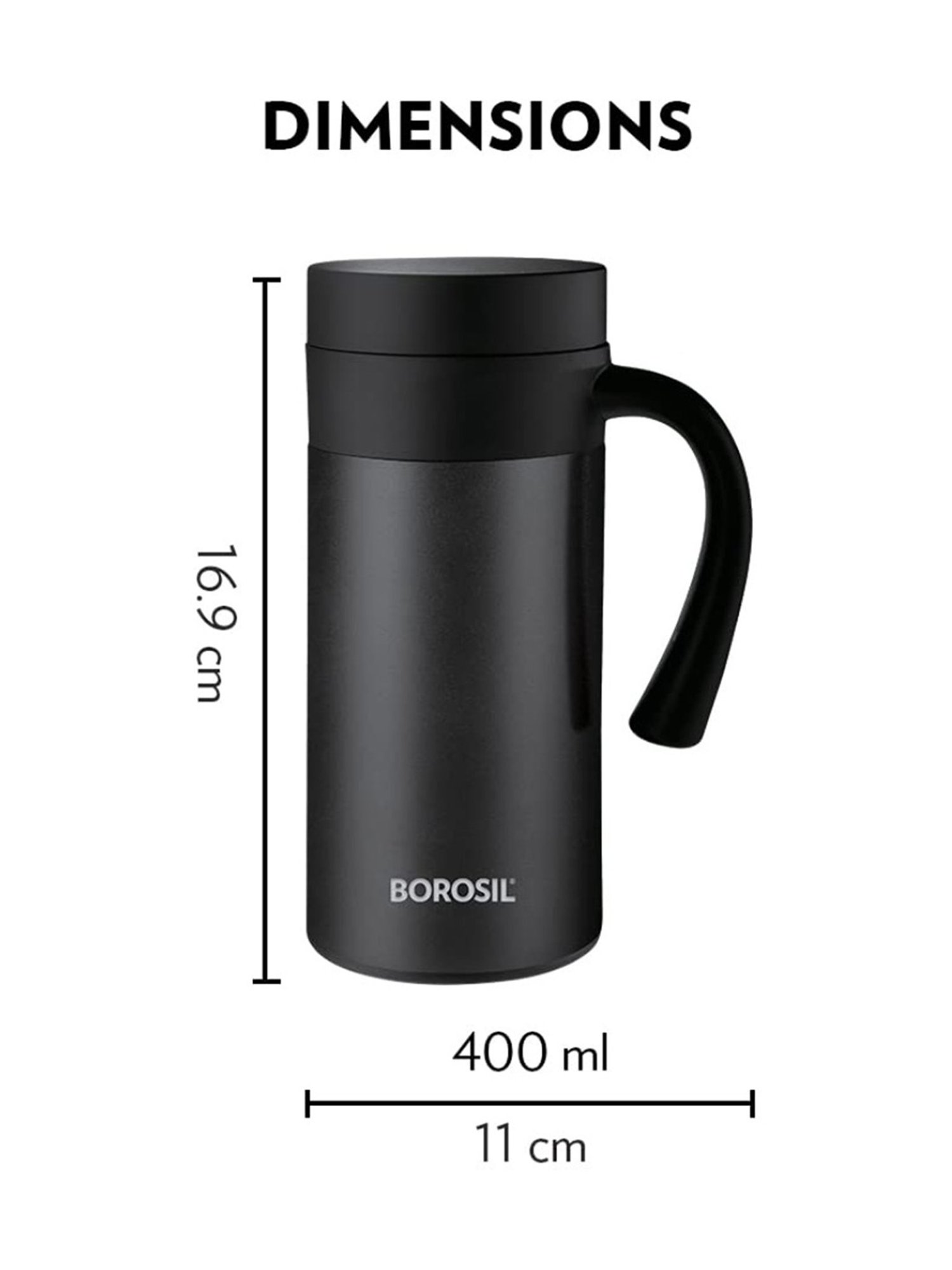 Borosil Black Insulated Coffee Mug 400 ml