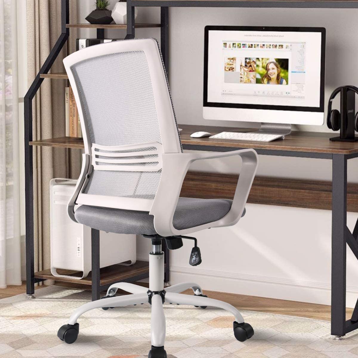 SMUGDESK Home Office Chair, Mid Back Mesh Office Computer Swivel Desk Task Chair, Ergonomic Executive Chair with Armrests