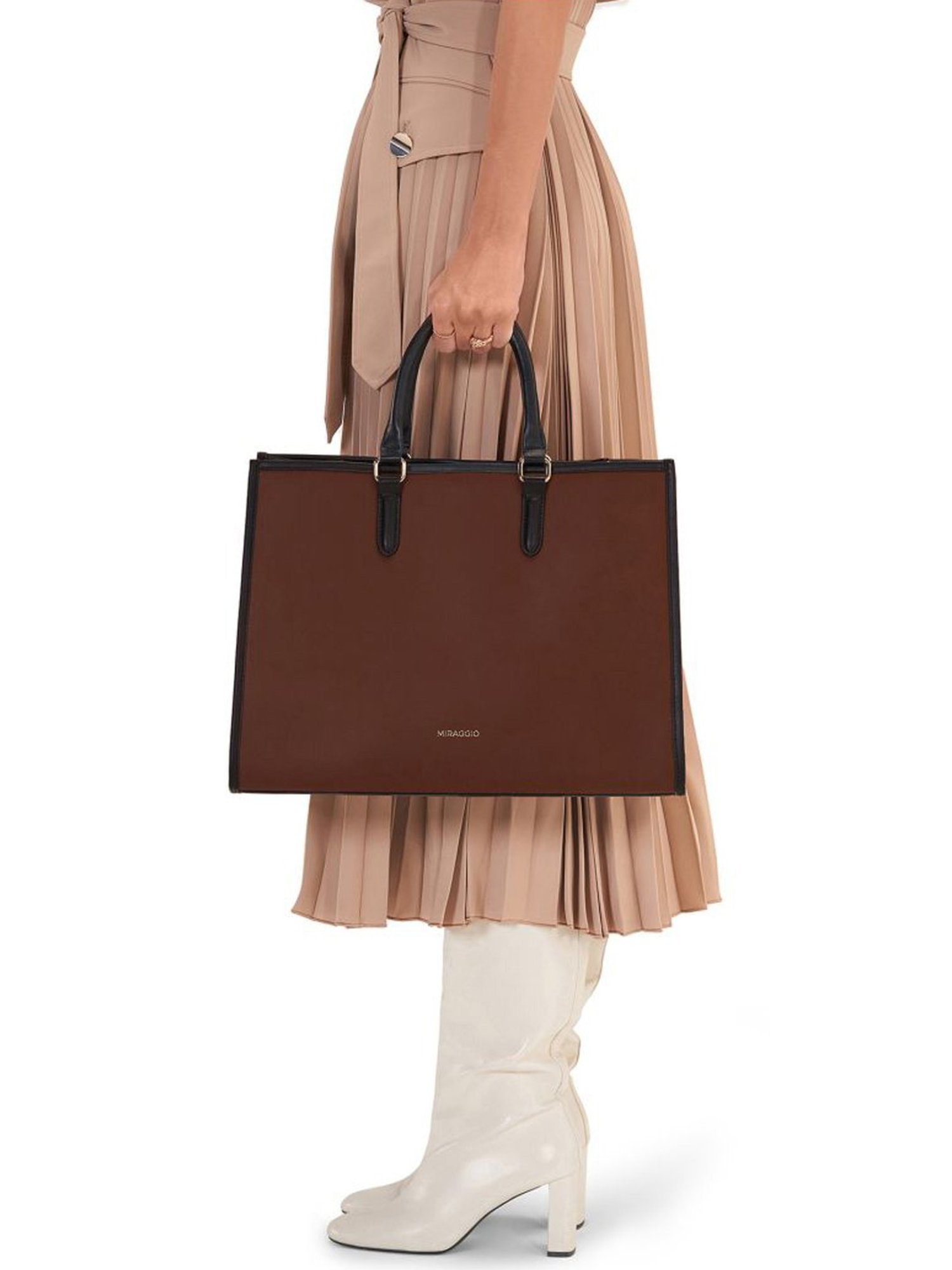 Miraggio Brown Solid Large Tote Handbag