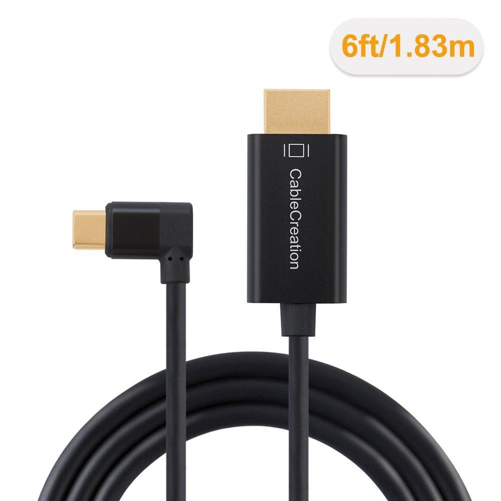 CableCreation USB C to HDMI 4K Right Angel Adapter Cable, Thunderbolt 3 Compatible, Compatible with Macbook Pro 2019,2018, iPad Pro 2018, Google Chromebook Pixel, Yoga 900, Surface Go, Galaxy S10, 6FT
