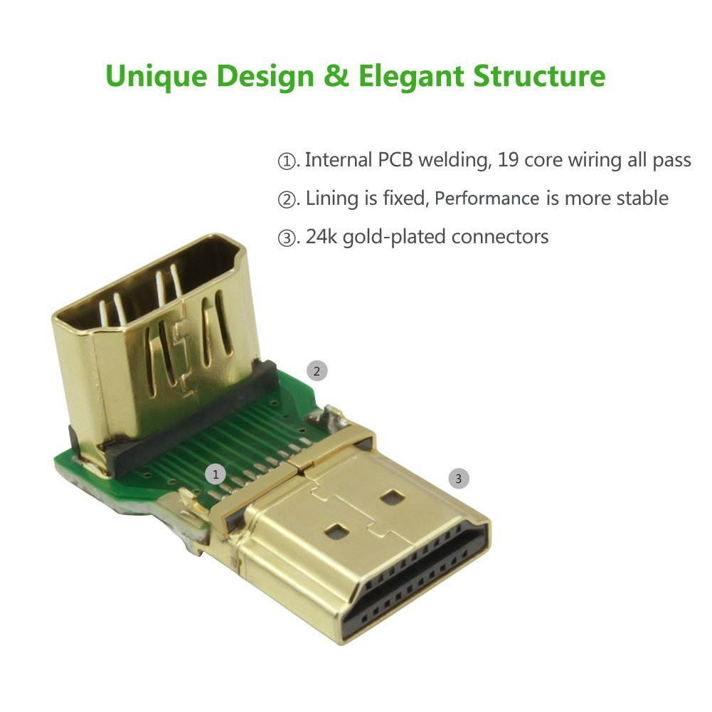 Ugreen HDMI 90 Degree Right Angle Adapter, Gold Plated High Speed HDMI Male to Female Connector Adapter 20109
