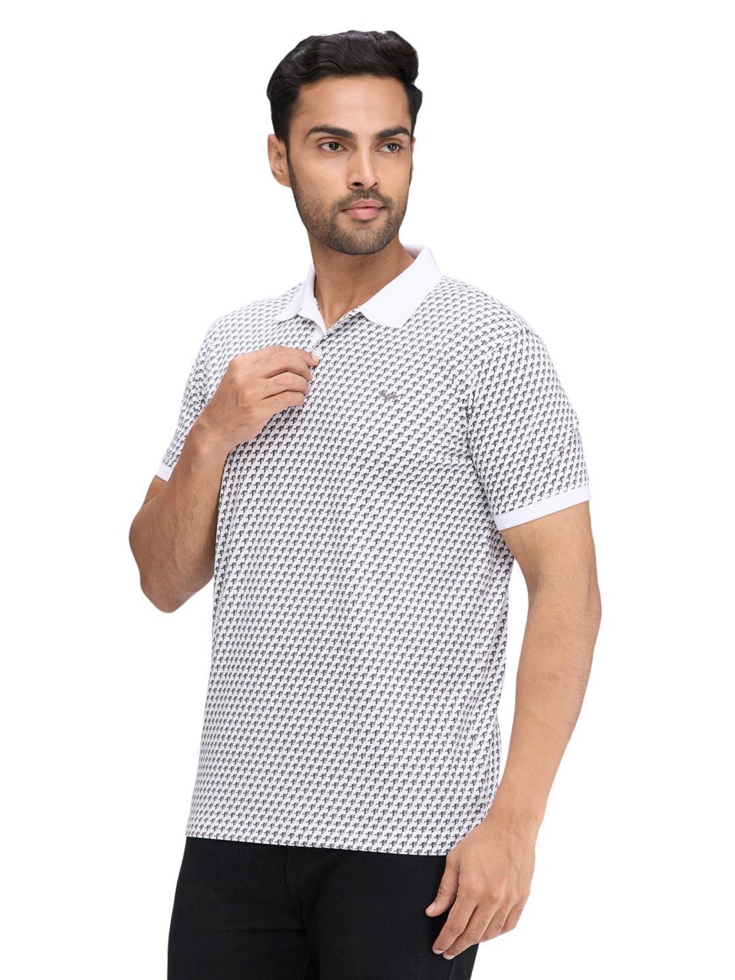 Park Avenue White Slim Fit Printed Polo T-Shirt
