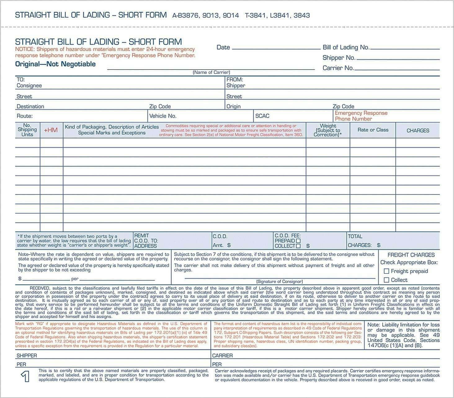 Adams Carbonless Bill of Lading Forms, 8-1/2 x 9013