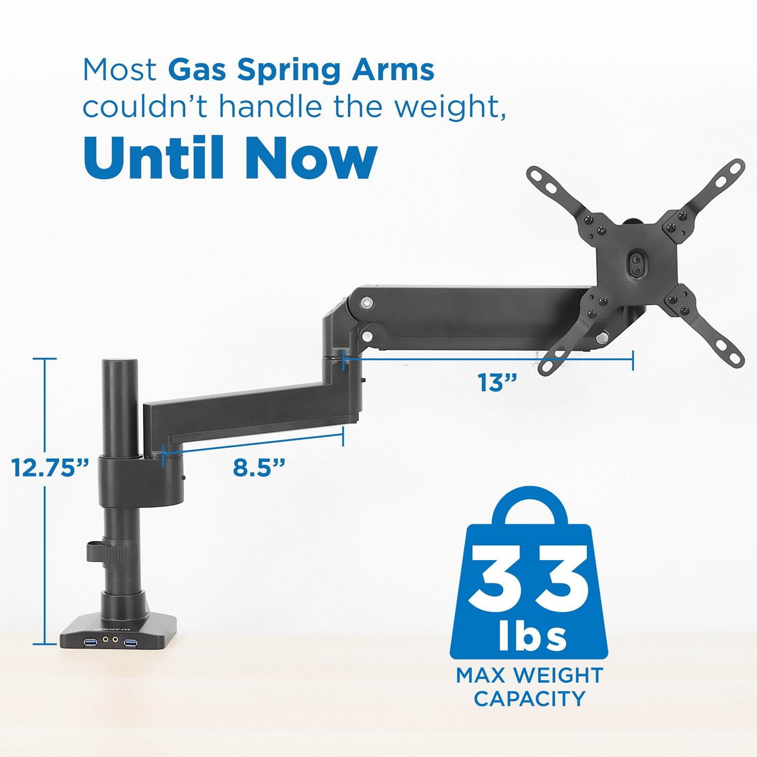 Mount-It! Single Monitor Arm Desk Mount | 35" Max Screen Size | Built In USB and Aux Ports