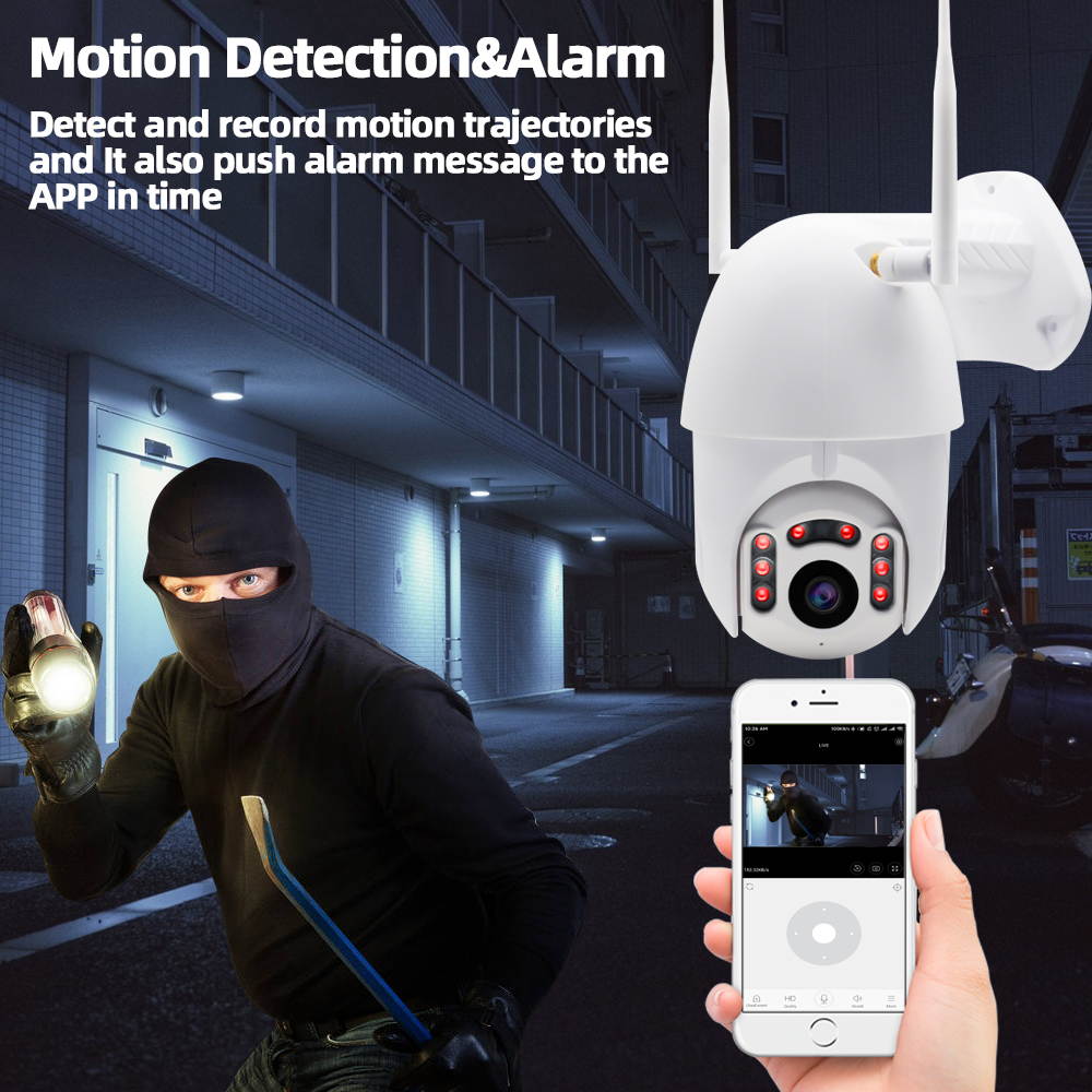 Outdoor PTZ Security Camera, 1080P Pan Tilt Surveillance WiFi Camera with Two Way Audio Night Vision Motion Detection CCTV Camera Max 128G SD