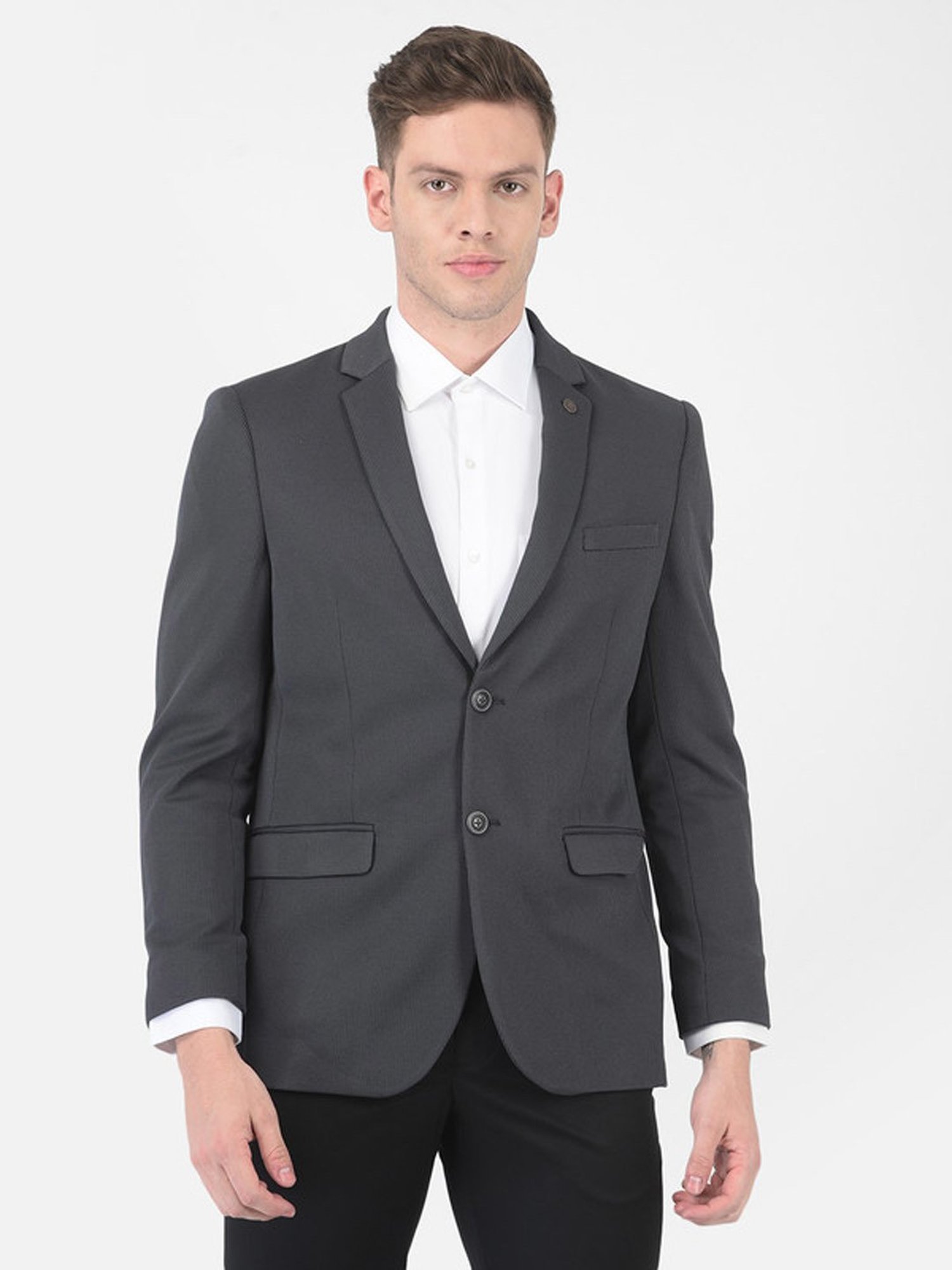 Turtle Grey Slim Fit Self Pattern Blazer