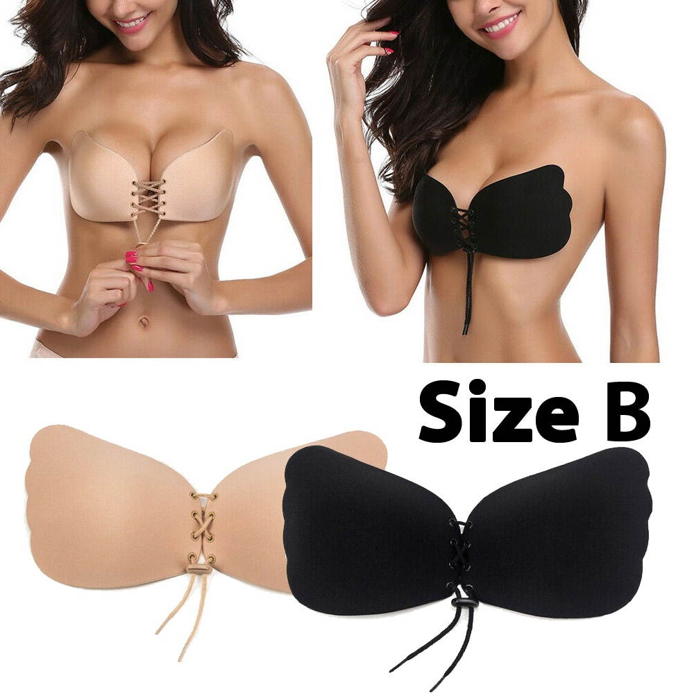 2-Pack [Beige+Black] Strapless Backless Bra Push Up Silicone Breast Lift Bras