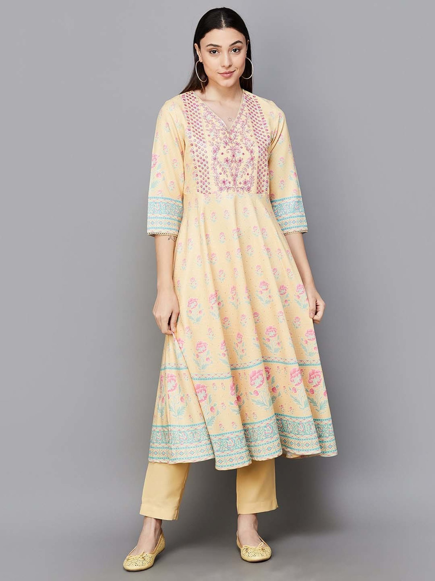 Melange by Lifestyle Yellow Printed Kurta Pant Set With Dupatta