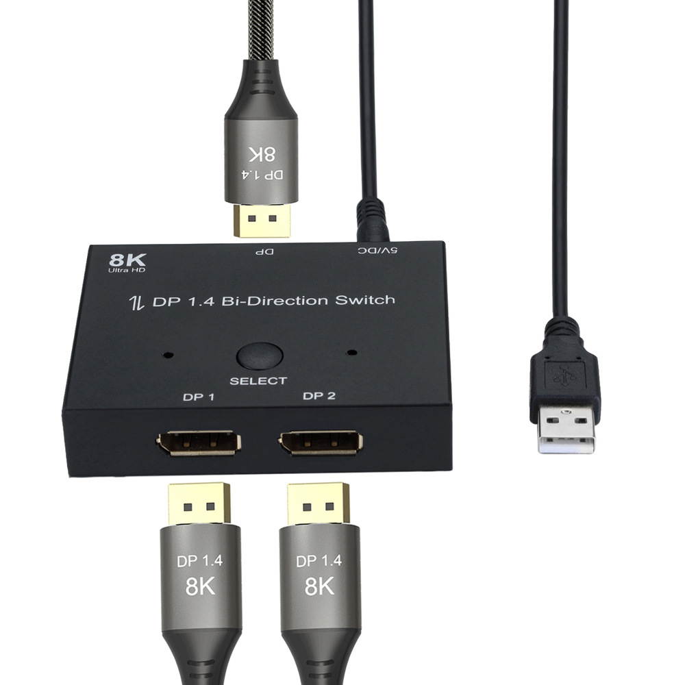 DisplayPort Switch DP1.4 Bi-Direction 8K@30Hz 4K@120Hz Splitter 1 x 2,2 x 1 Switcher